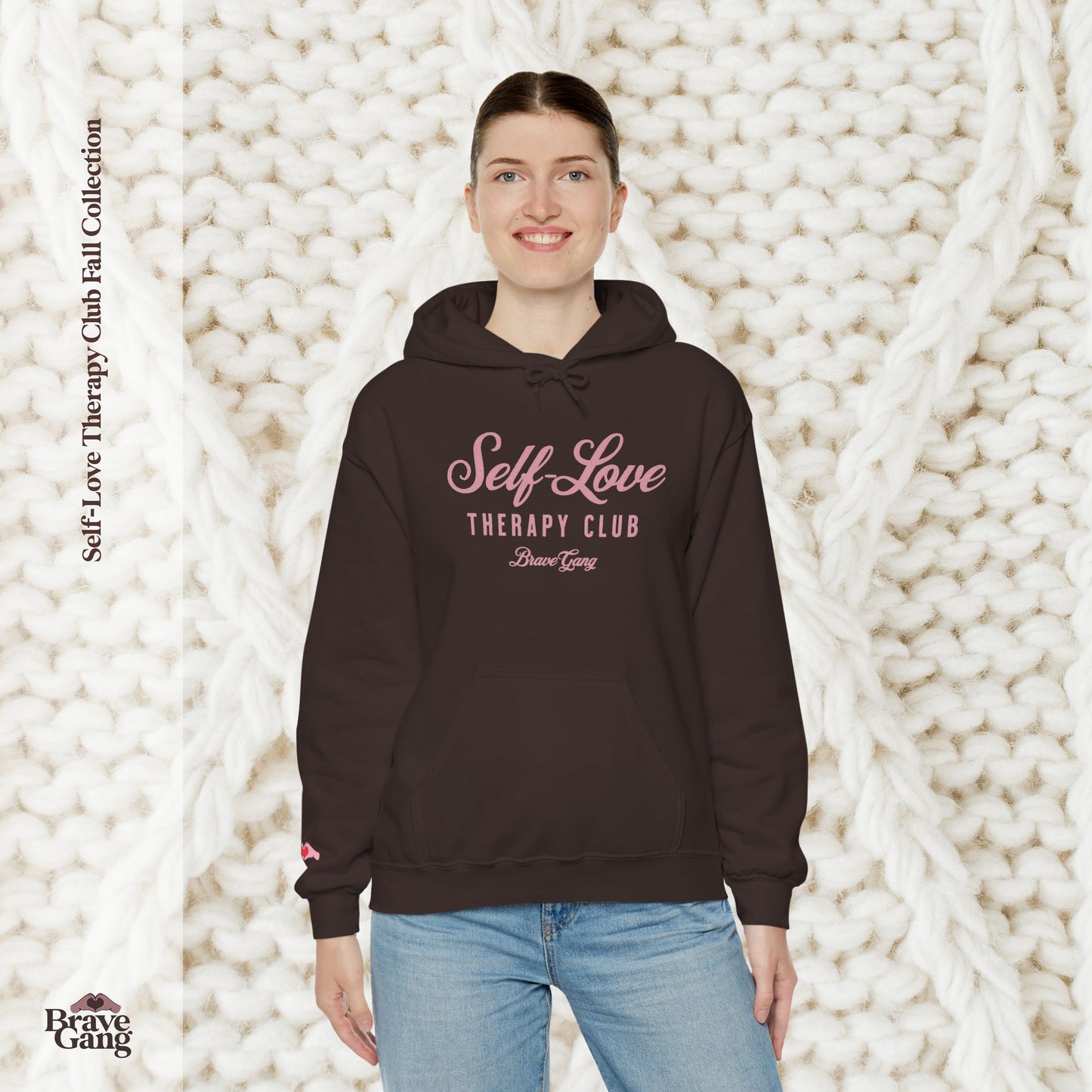 #BraveGang Self-Love Therapy Club Hoodie 🍂 Cozy Heavy Blend 🍂 Chocolate Brown