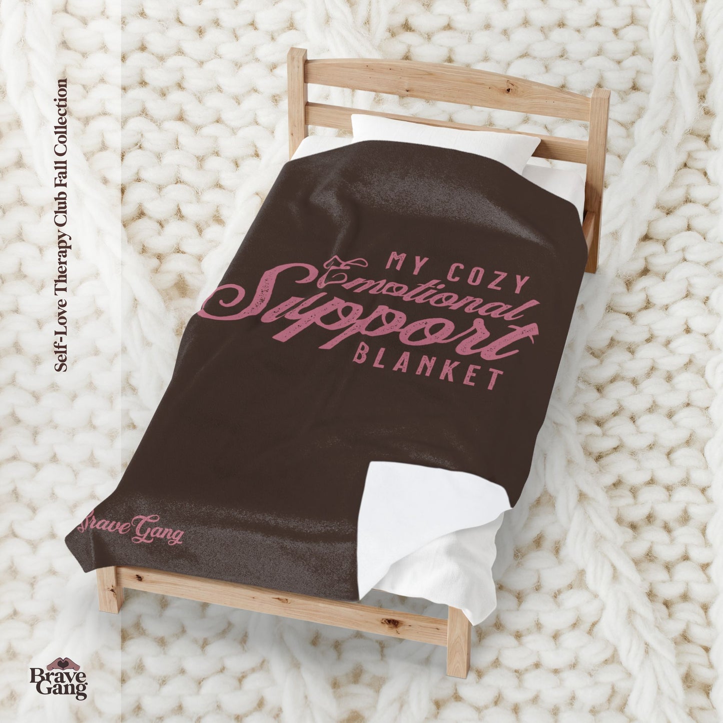 #BraveGang Cozy Emotional Support Blanket 🍂 60" x 80" 🍂 Chocolate Brown + Pink