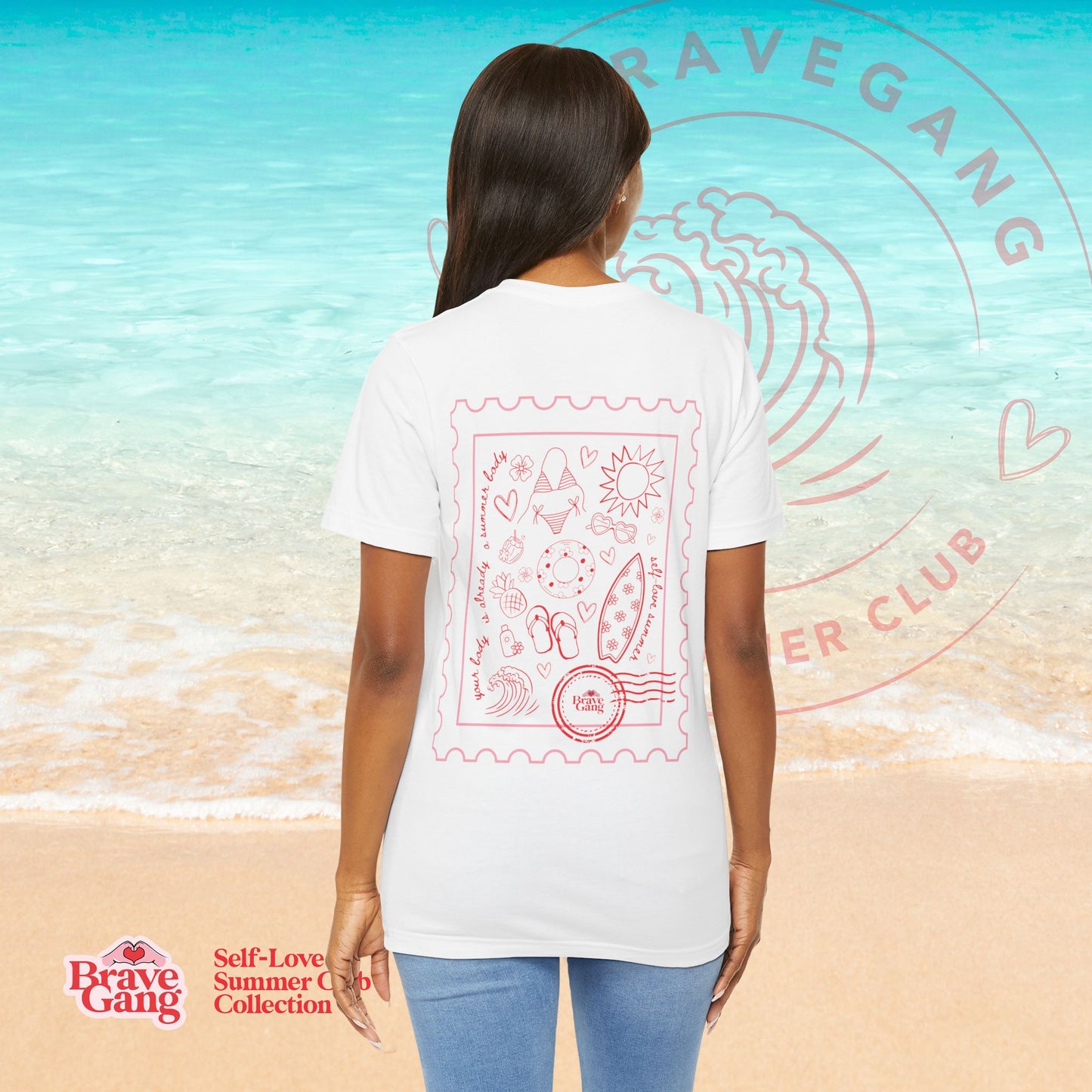 BraveGang Self-Love Summer Club Tee with Red Print and Bikini