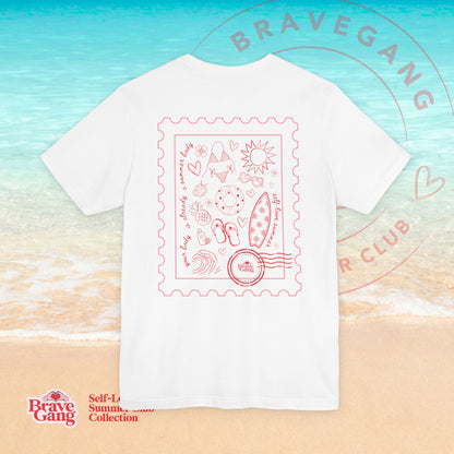 BraveGang Self-Love Summer Club Tee with Red Print and Bikini