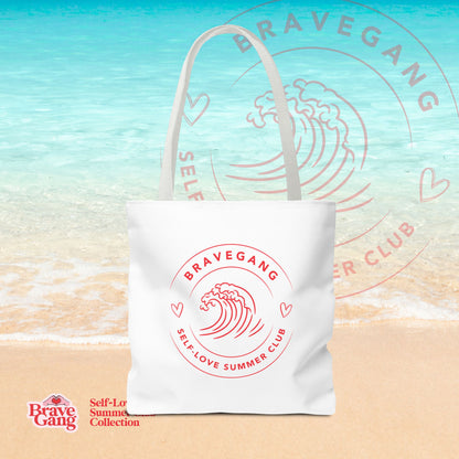 BraveGang Self-Love Summer Club Beach Tote with Pink Bikini Print
