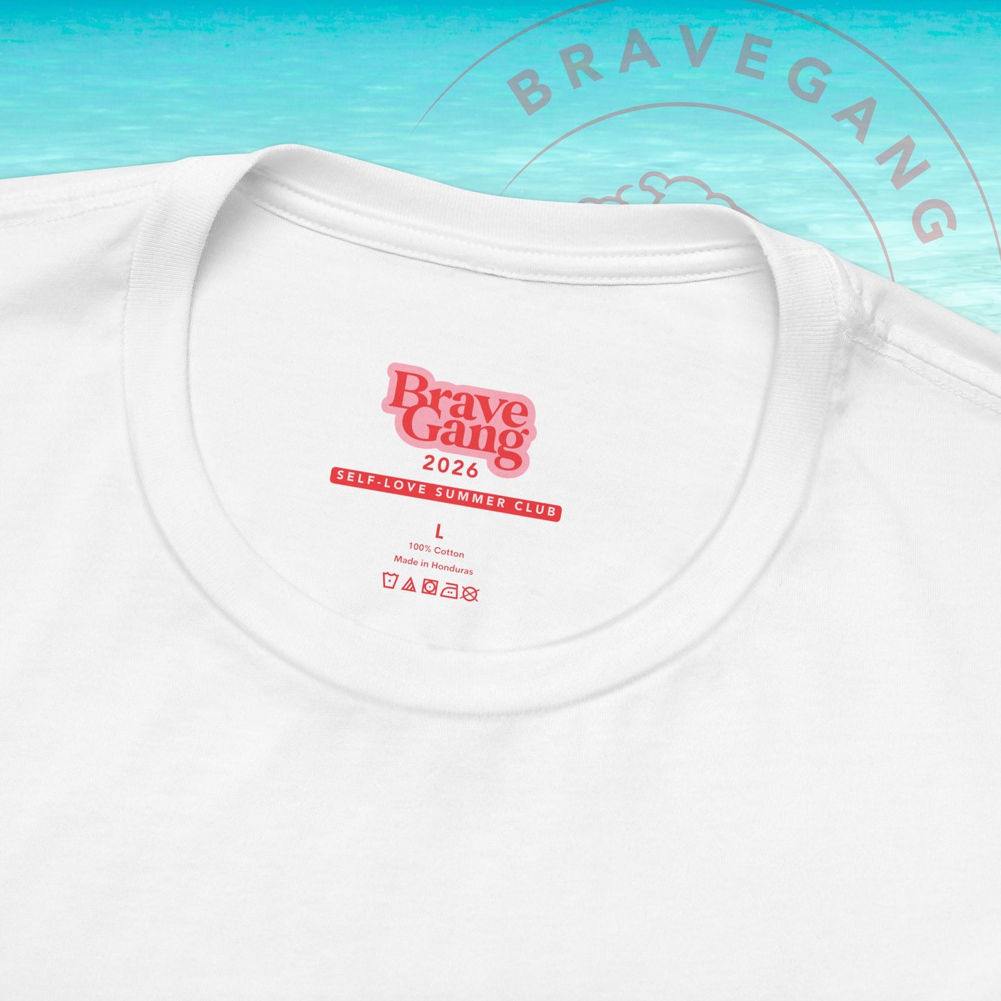 BraveGang Self-Love Summer Club Tee with Red Print and Swim Shorts