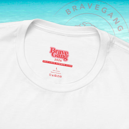 BraveGang Self-Love Summer Club Tee with Red Print and Swim Shorts