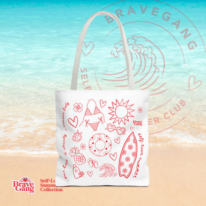 BraveGang Self-Love Summer Club Beach Tote with Red Summer Print