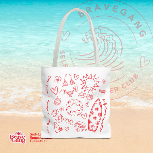 BraveGang Self-Love Summer Club Beach Tote with Red Summer Print