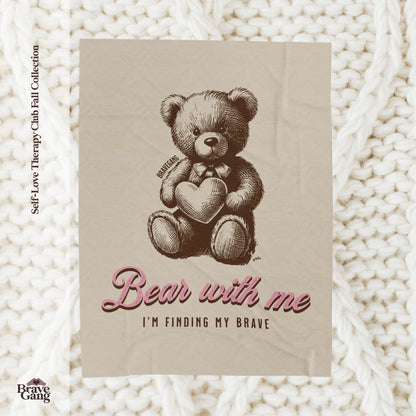 #BraveGang Bear With Me Blanket 🍂 60" x 80" 🍂 Cream + Chocolate Brown + Pink