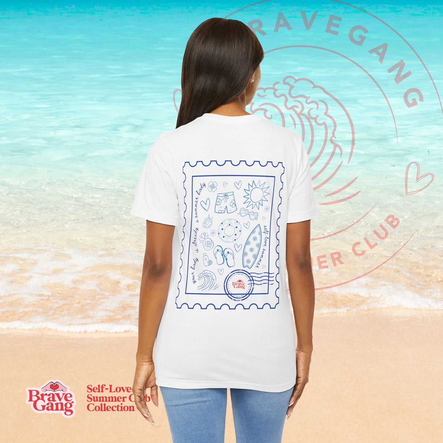 BraveGang Self-Love Summer Club Tee with Blue Print and Swim Shorts