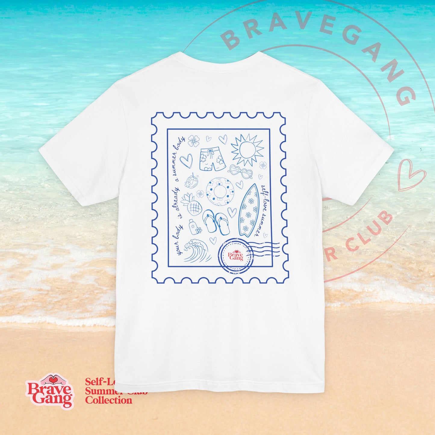 BraveGang Self-Love Summer Club Tee with Blue Print and Swim Shorts
