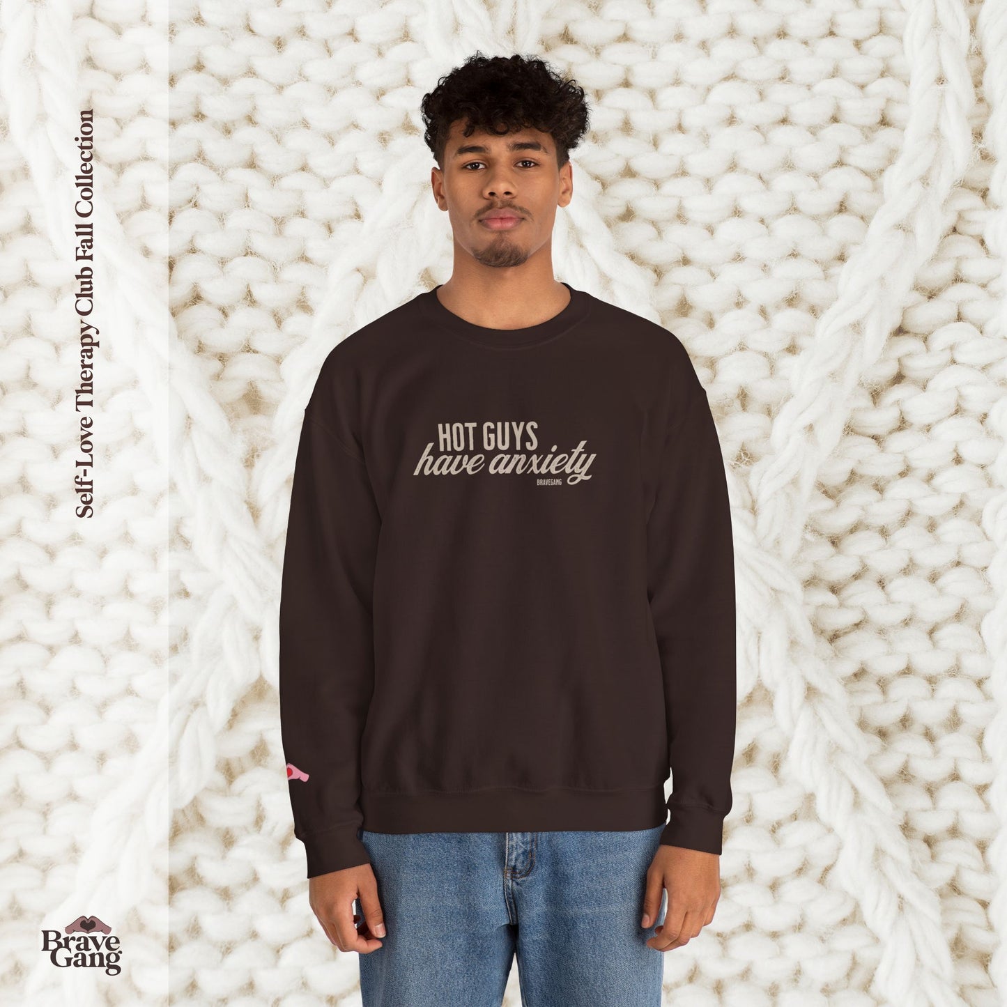 #BraveGang Hot Guys Have Anxiety Crewneck 🍂 Cozy Sweatshirt 🍂 Chocolate Brown + Cream