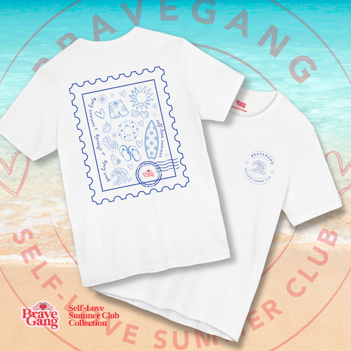 BraveGang Self-Love Summer Club Tee with Blue Print and Swim Shorts