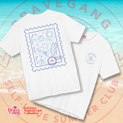BraveGang Self-Love Summer Club Tee with Blue Print and Swim Shorts