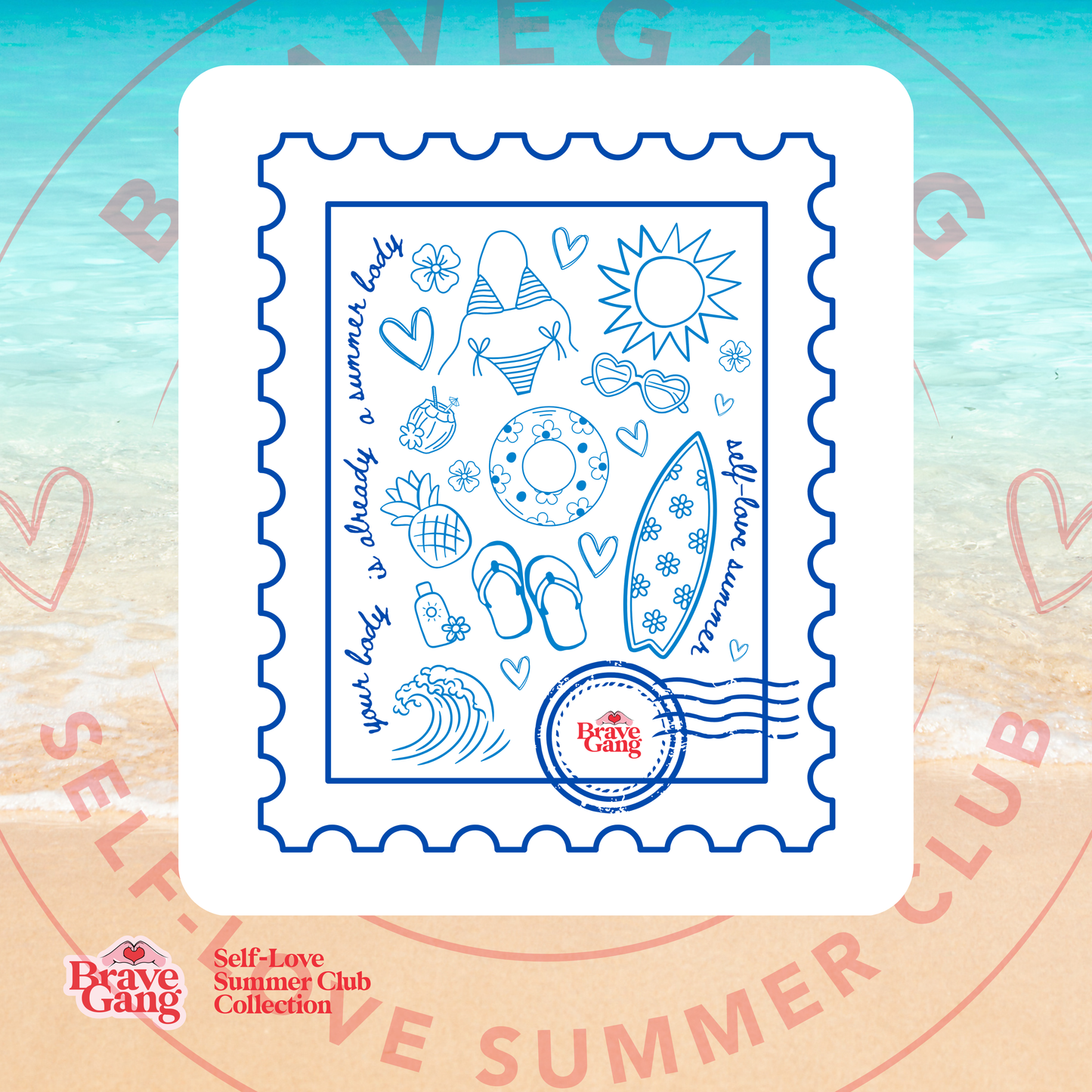 BraveGang Self-Love Summer Club Tee with Blue Print with Bikini