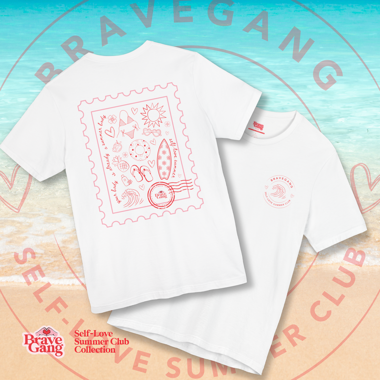 BraveGang Self-Love Summer Club Tee with Red Print and Bikini