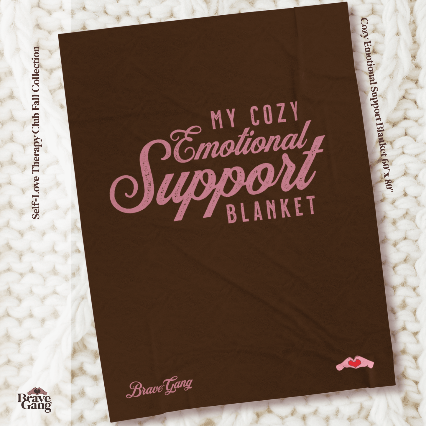 #BraveGang Cozy Emotional Support Blanket 🍂 60" x 80" 🍂 Chocolate Brown + Pink