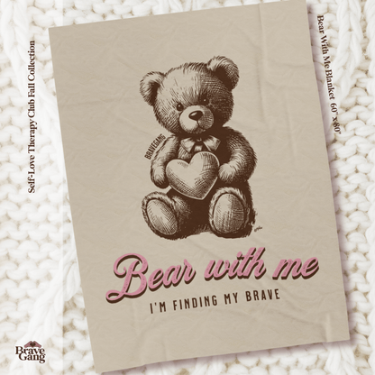#BraveGang Bear With Me Blanket 🍂 60" x 80" 🍂 Cream + Chocolate Brown + Pink