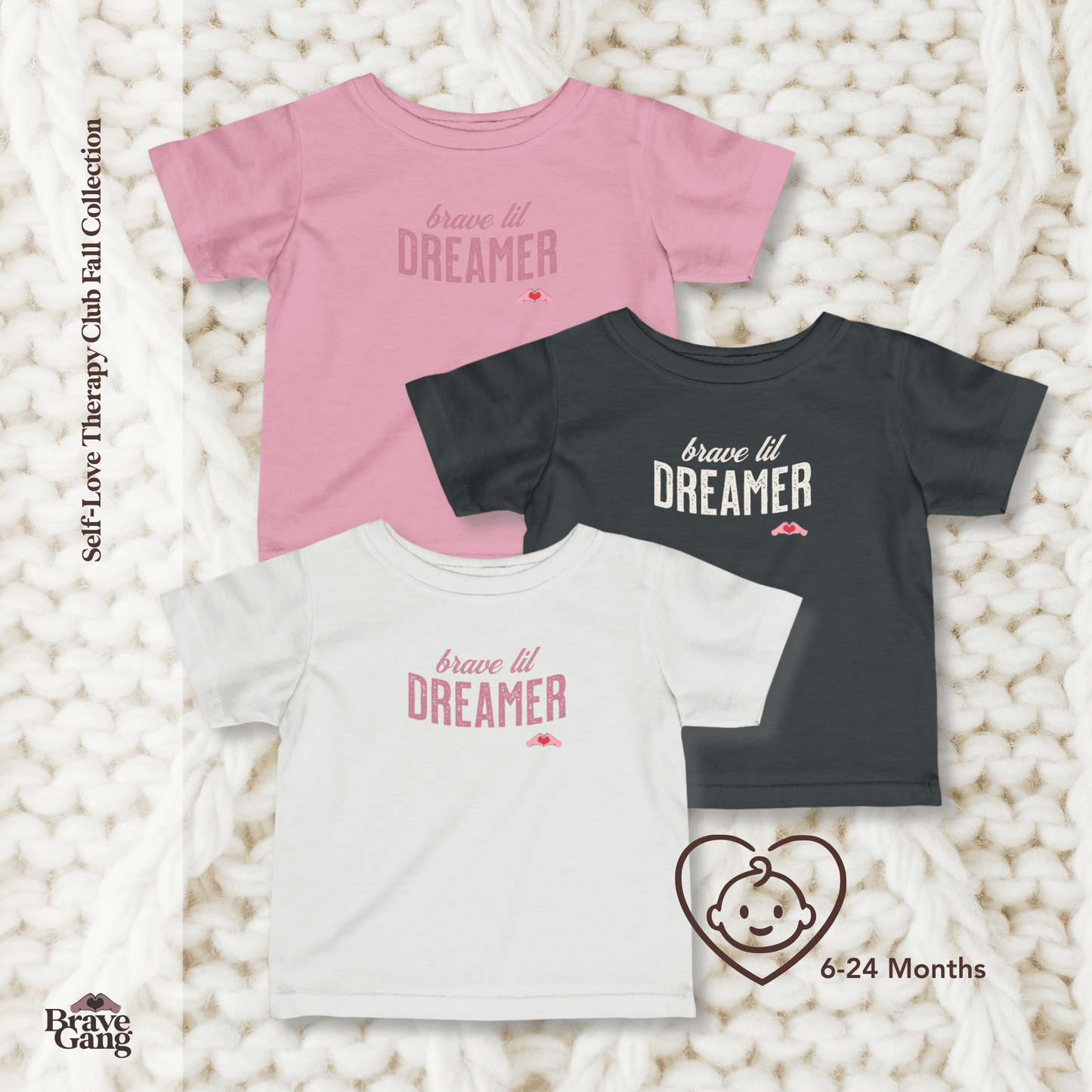 #BraveGang Brave Lil Dreamer Infant Tee 🍂 White, Charcoal or Pink