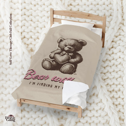 #BraveGang Bear With Me Blanket 🍂 60" x 80" 🍂 Cream + Chocolate Brown + Pink