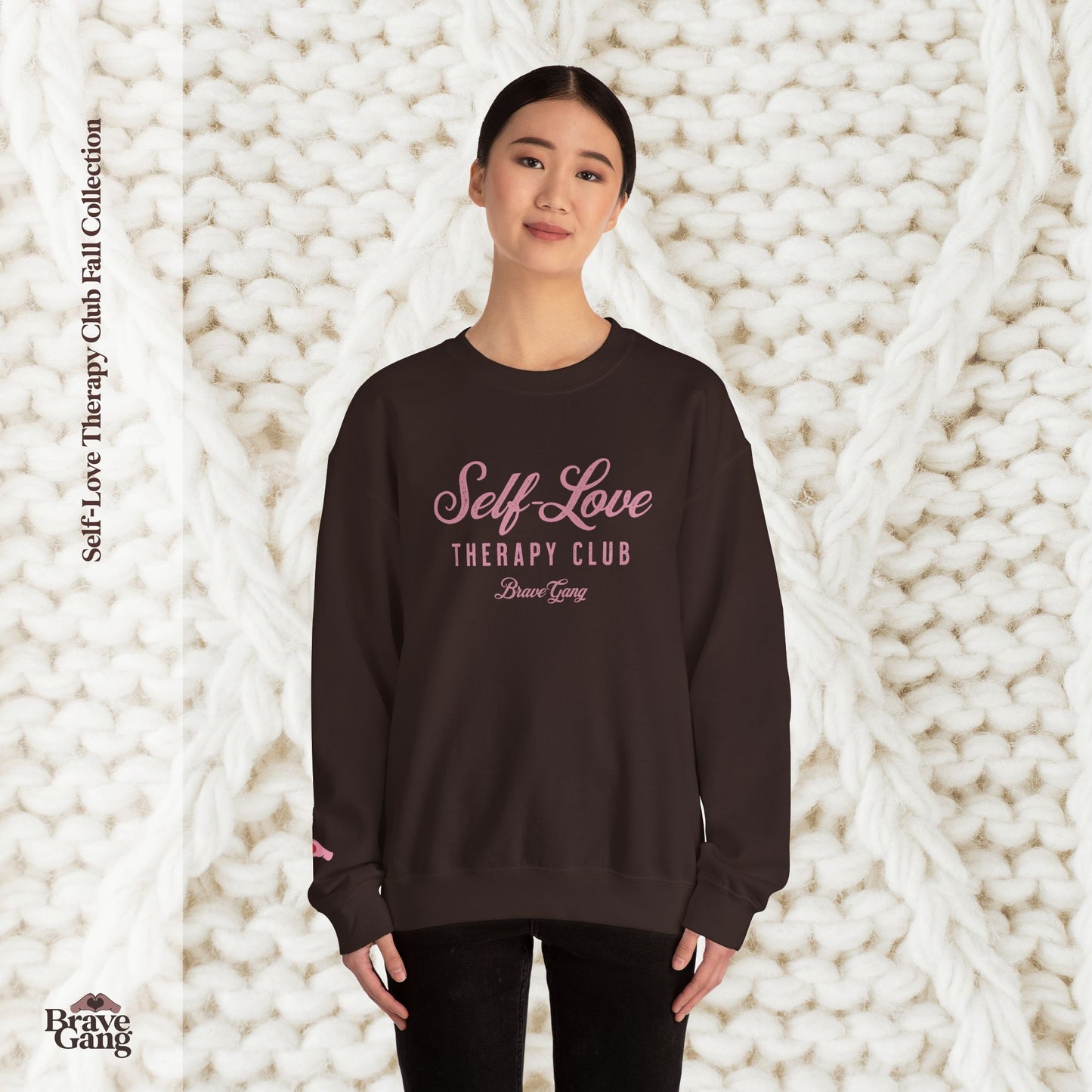 #BraveGang Self-Love Therapy Club Crewneck 🍂 Cozy Sweatshirt 🍂 Chocolate Brown