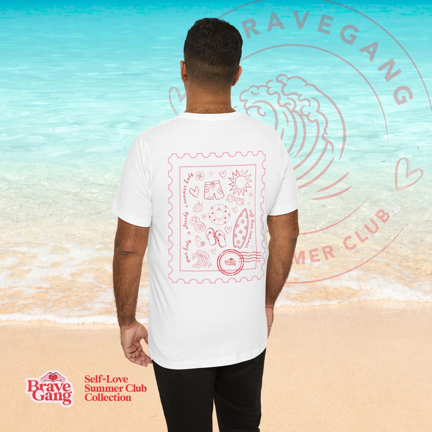 BraveGang Self-Love Summer Club Tee with Red Print and Swim Shorts