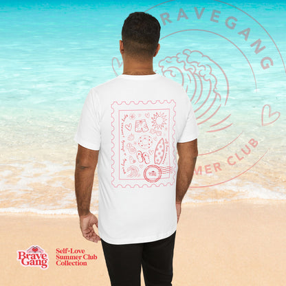 BraveGang Self-Love Summer Club Tee with Red Print and Swim Shorts