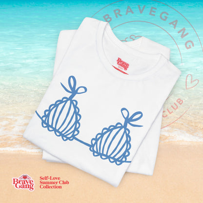 BraveGang Every Body is a Bikini Body Tee with Blue Bikini Print