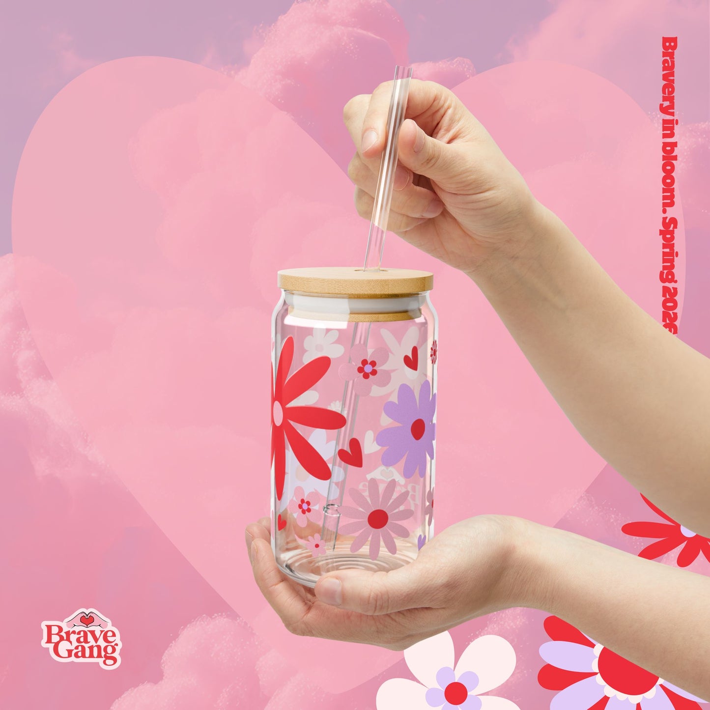 #BraveGang Bravery in Bloom Sipper Glass ✨ 16oz • Made with Love