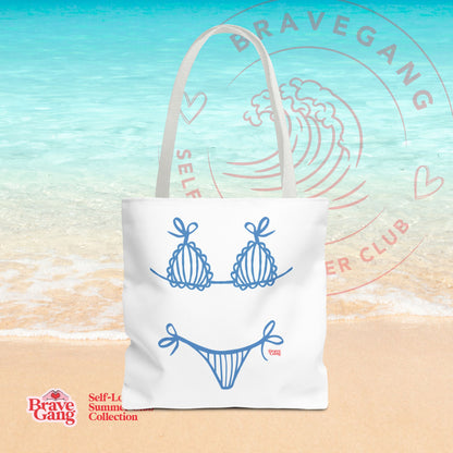 BraveGang Self-Love Summer Club Beach Tote with Blue Bikini Print