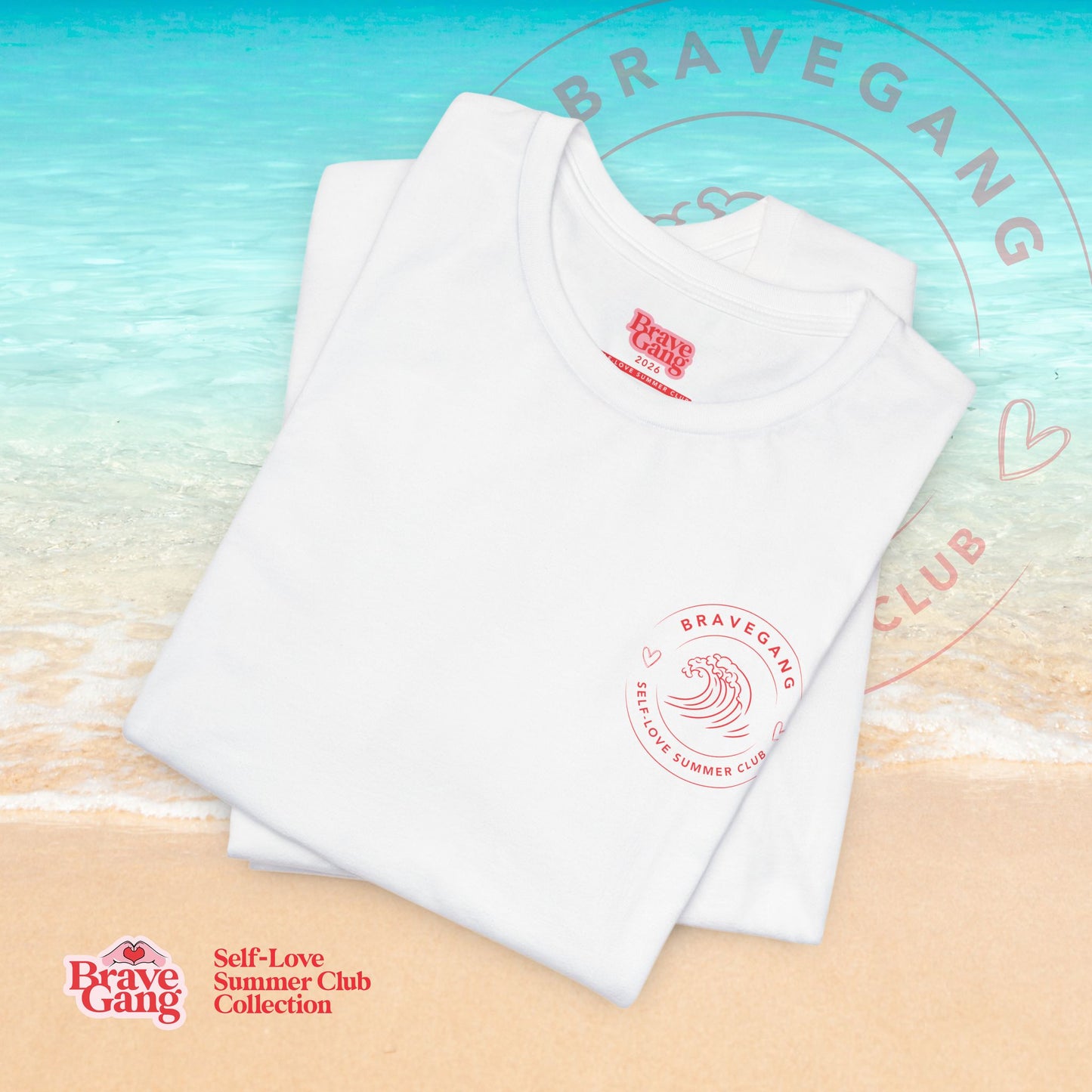BraveGang Self-Love Summer Club Tee with Red Print and Swim Shorts