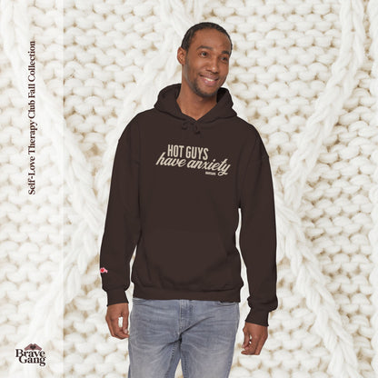 #BraveGang Hot Guys Have Anxiety Hoodie 🍂 Cozy Heavy Blend 🍂 Chocolate Brown