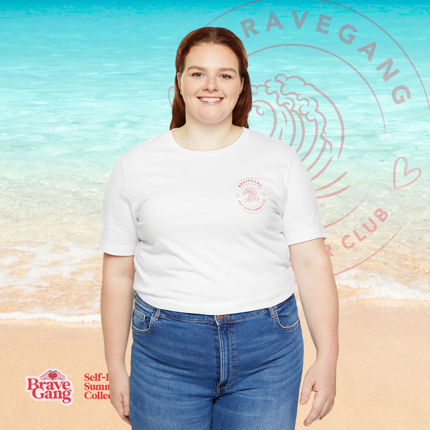 BraveGang Self-Love Summer Club Tee with Red Print and Swim Shorts
